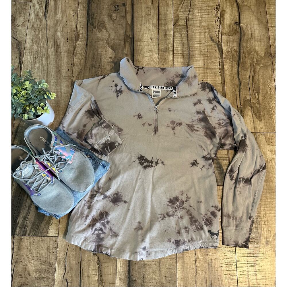 Victoria’s Secret PINK Quarter Zip Tie Dye Purple Pullover Shirt Top Women Small